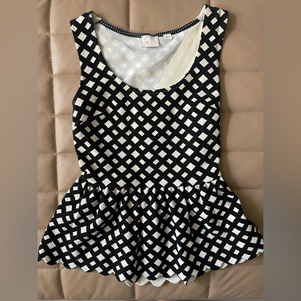 Anthropologie 9-H15 StCL Black/White Peplum Sleeveless Top Size XS